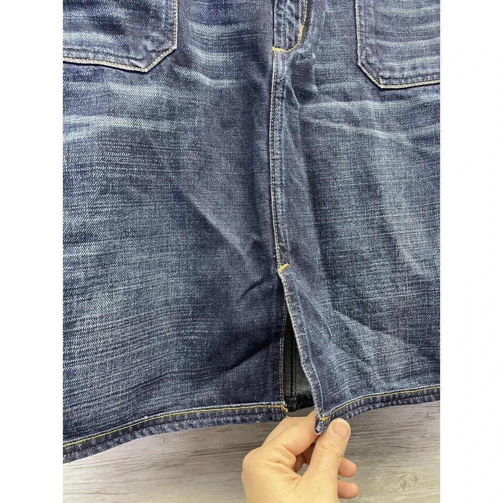 Express Jeans Skirt Juniors 9/10‎ Blue Denim Straight Pencil Short Slit 7834